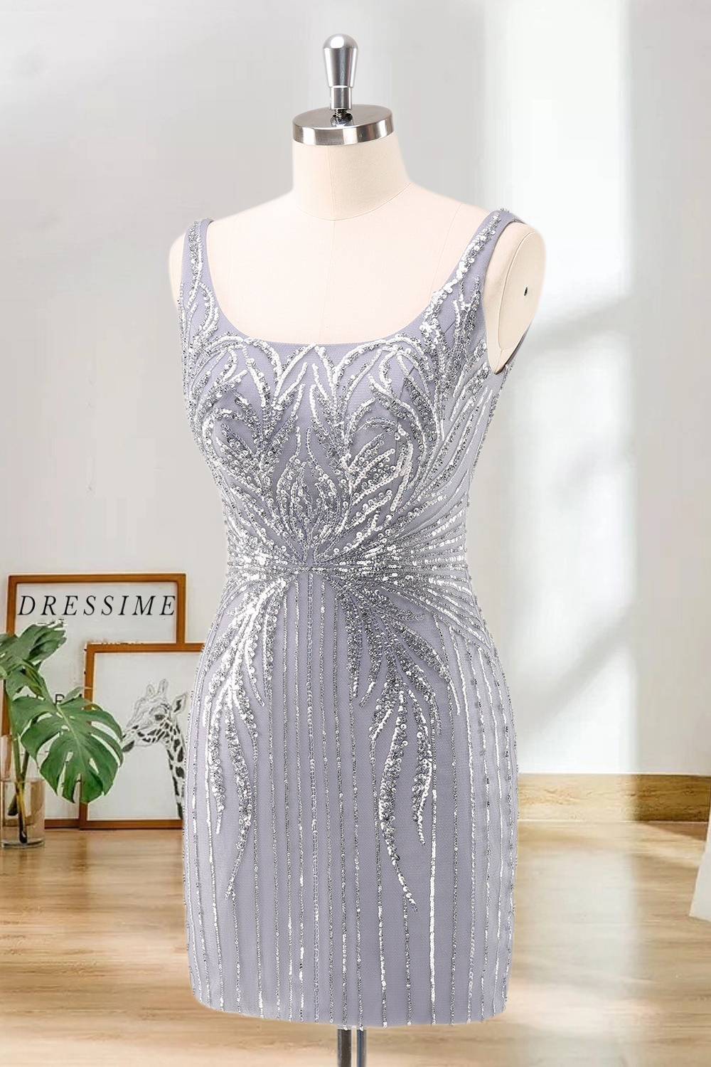 Dressime Bodycon Square Neck Tight Short/Mini Homecoming Dress with Sequins dressime