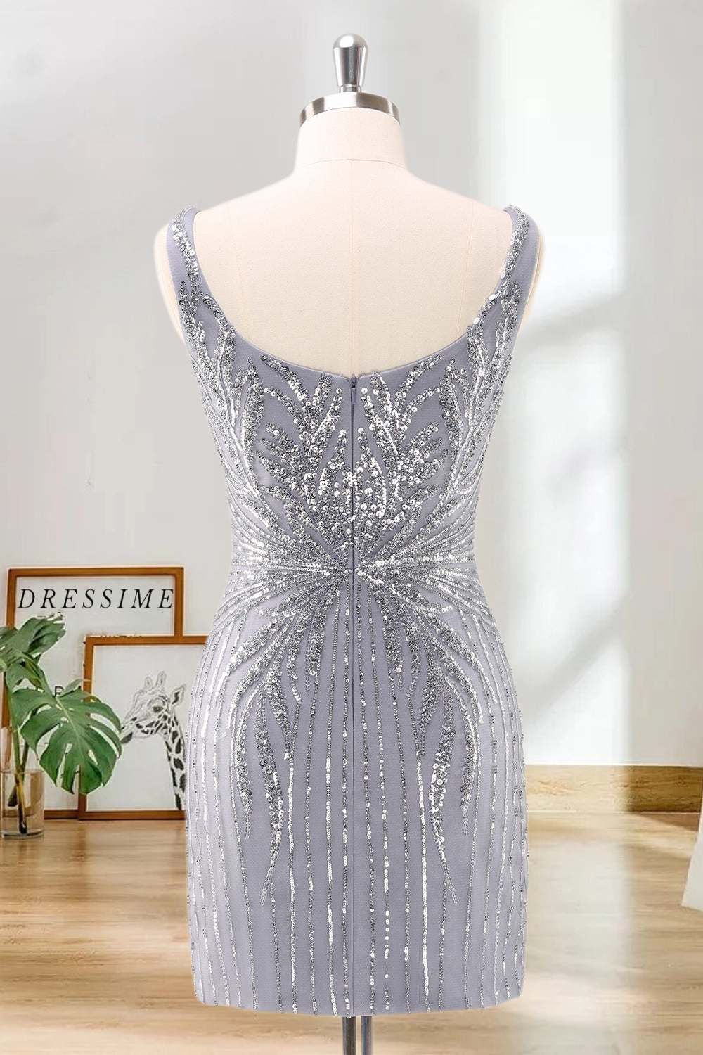 Dressime Bodycon Square Neck Tight Short/Mini Homecoming Dress with Sequins dressime