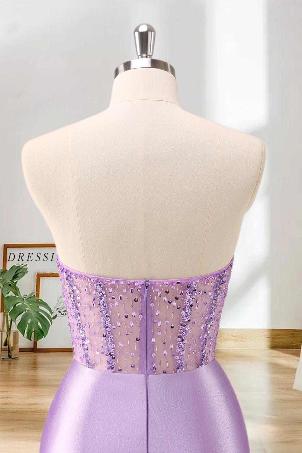 Dressime Bodycon Strapless Satin Corset Ruched Tight Short/Mini Homecoming Dress With Sequins dressime