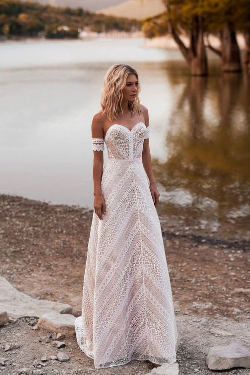 Dressime Bohemian Sheath Lace Sweetheart Sleeveless Wedding Dresses dressime Dressime Bohemian Sheath Lace Sweetheart Sleeveless Wedding Dresses dressime