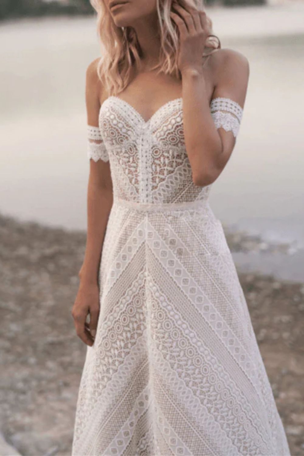 Dressime Bohemian Sheath Lace Sweetheart Sleeveless Wedding Dresses dressime