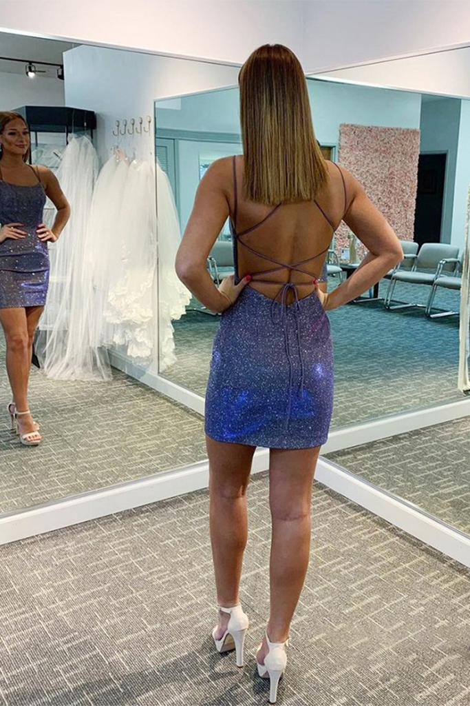 dressimeCheap Spaghetti Strap Sparkly Homecoming Dresses