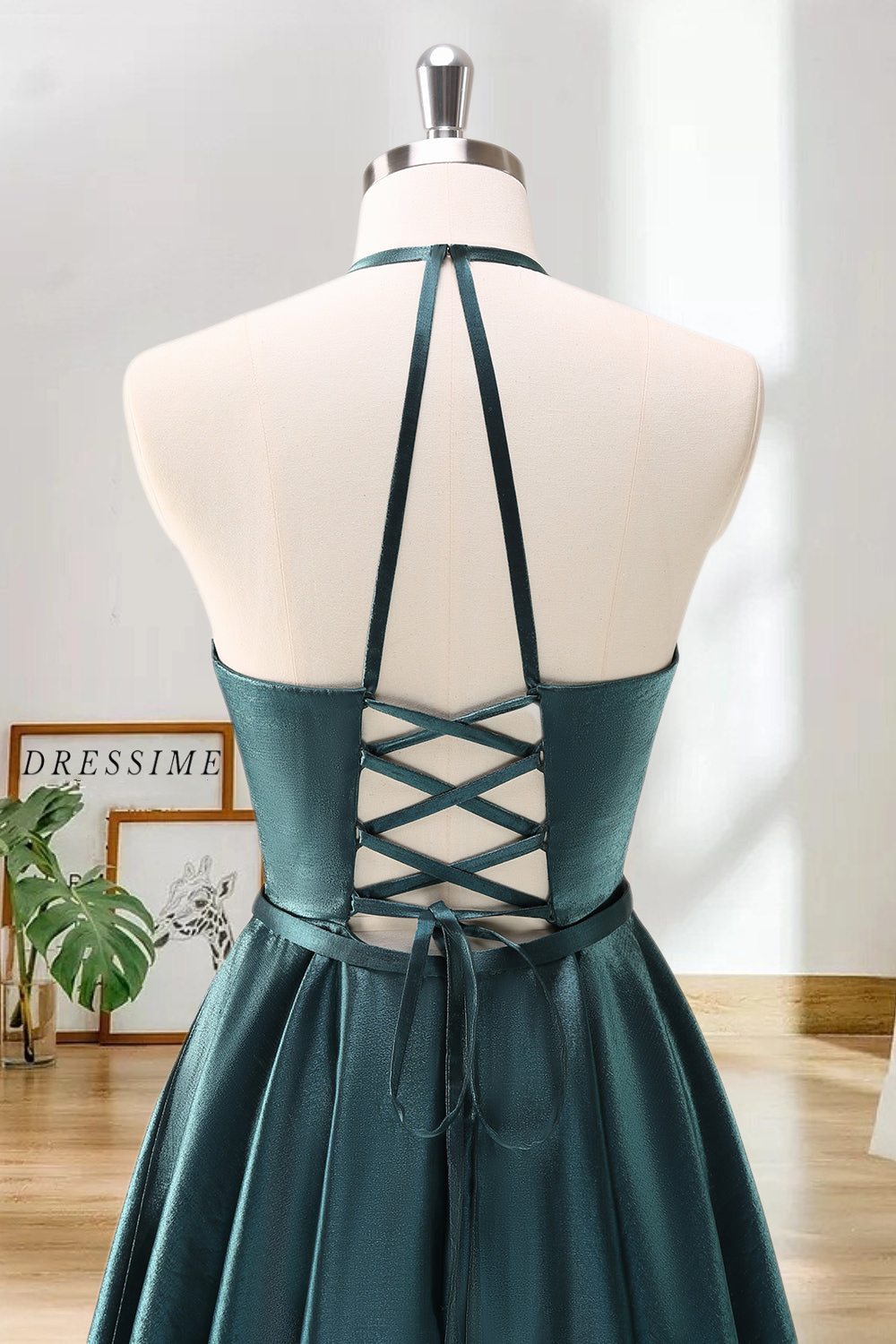 Dressime Cute A Line Halter Satin Short/Mini Homecoming Dress dressime