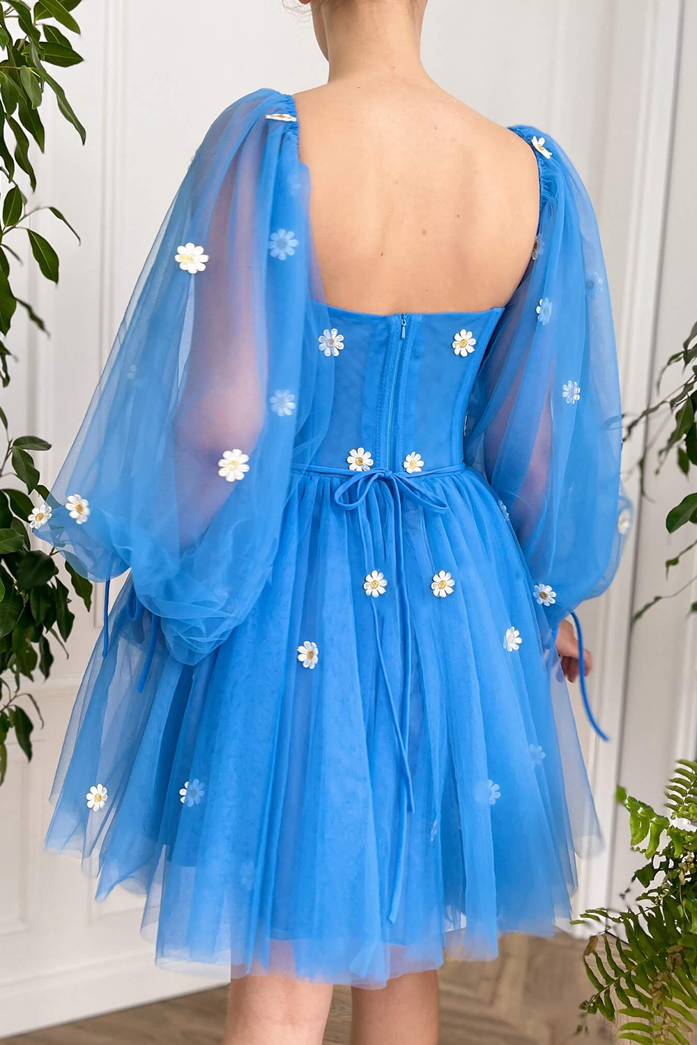 dressimeCute Ball Gown Puffy Sleeve Flowers Embroidery Tulle Short Sweetheart Homecoming Dresses
