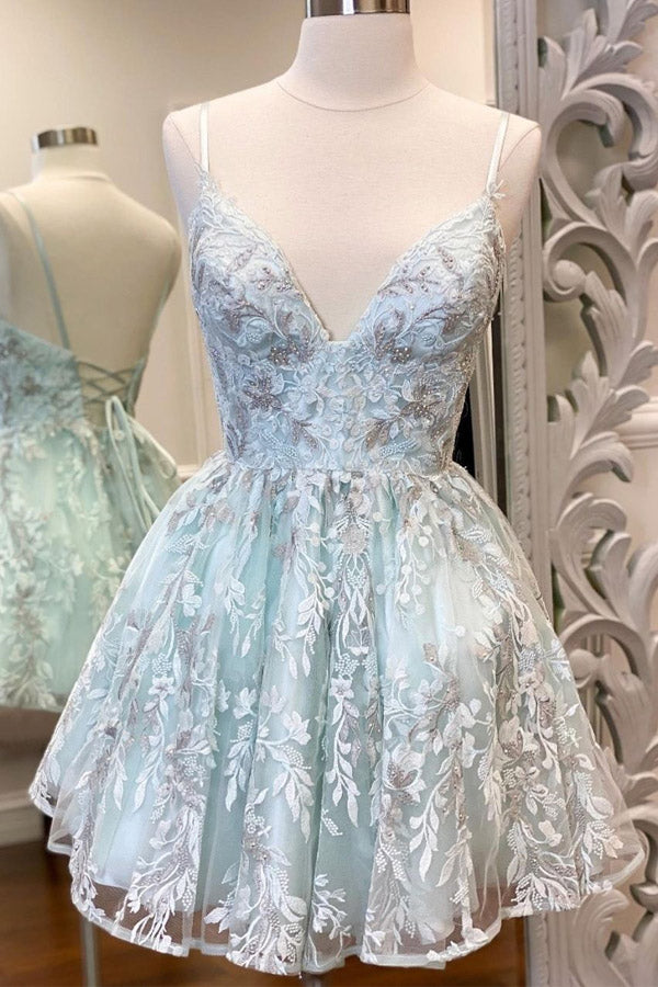 Dressime Dressime A Line Spaghetti Straps Blue Homecoming Dresses with dressime Dressime Dressime A Line Spaghetti Straps Blue Homecoming Dresses with dressime