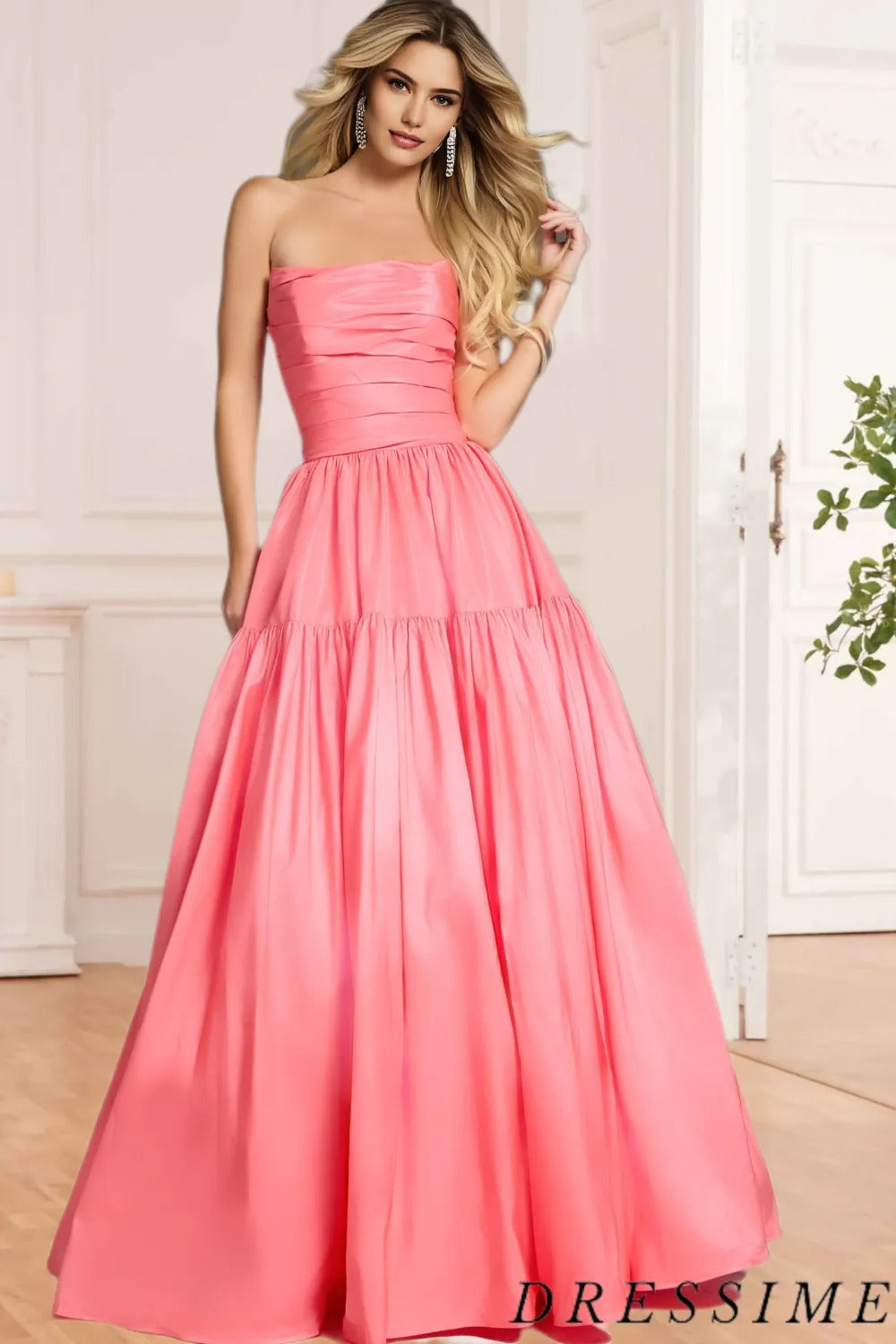 Dressime Elegant A Line Strapless Satin Long Prom Dress dressime Dressime Elegant A Line Strapless Satin Long Prom Dress dressime