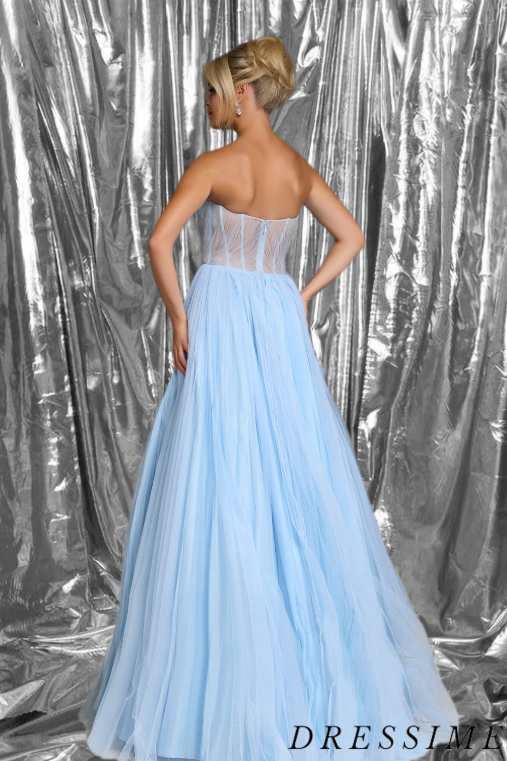 Dressime Elegant A Line Sweetheart Tulle Long Prom Dress dressime