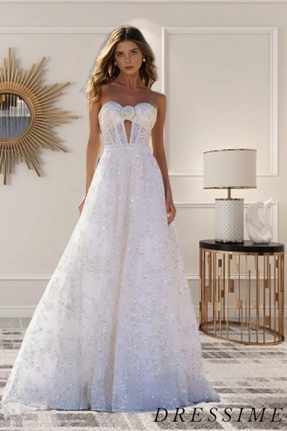 Dressime Elegant A Line Sweetheart Tulle Sequin Long Prom Dress with F dressime Dressime Elegant A Line Sweetheart Tulle Sequin Long Prom Dress with F dressime