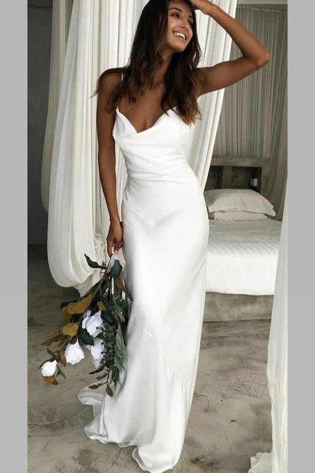 Dressime Elegant Mermaid Cowl Neckline White Simple Wedding Dresses, S dressime Dressime Elegant Mermaid Cowl Neckline White Simple Wedding Dresses, S dressime