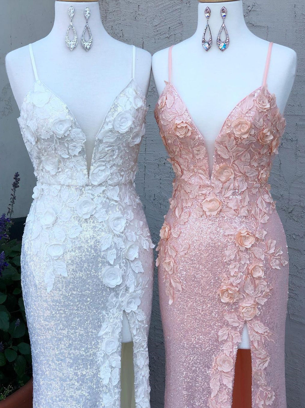 dressimeElegant Mermaid Spaghetti Straps Sequin Prom Dresses With Slit