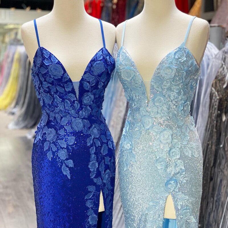 dressimeElegant Mermaid Spaghetti Straps Sequin Prom Dresses With Slit