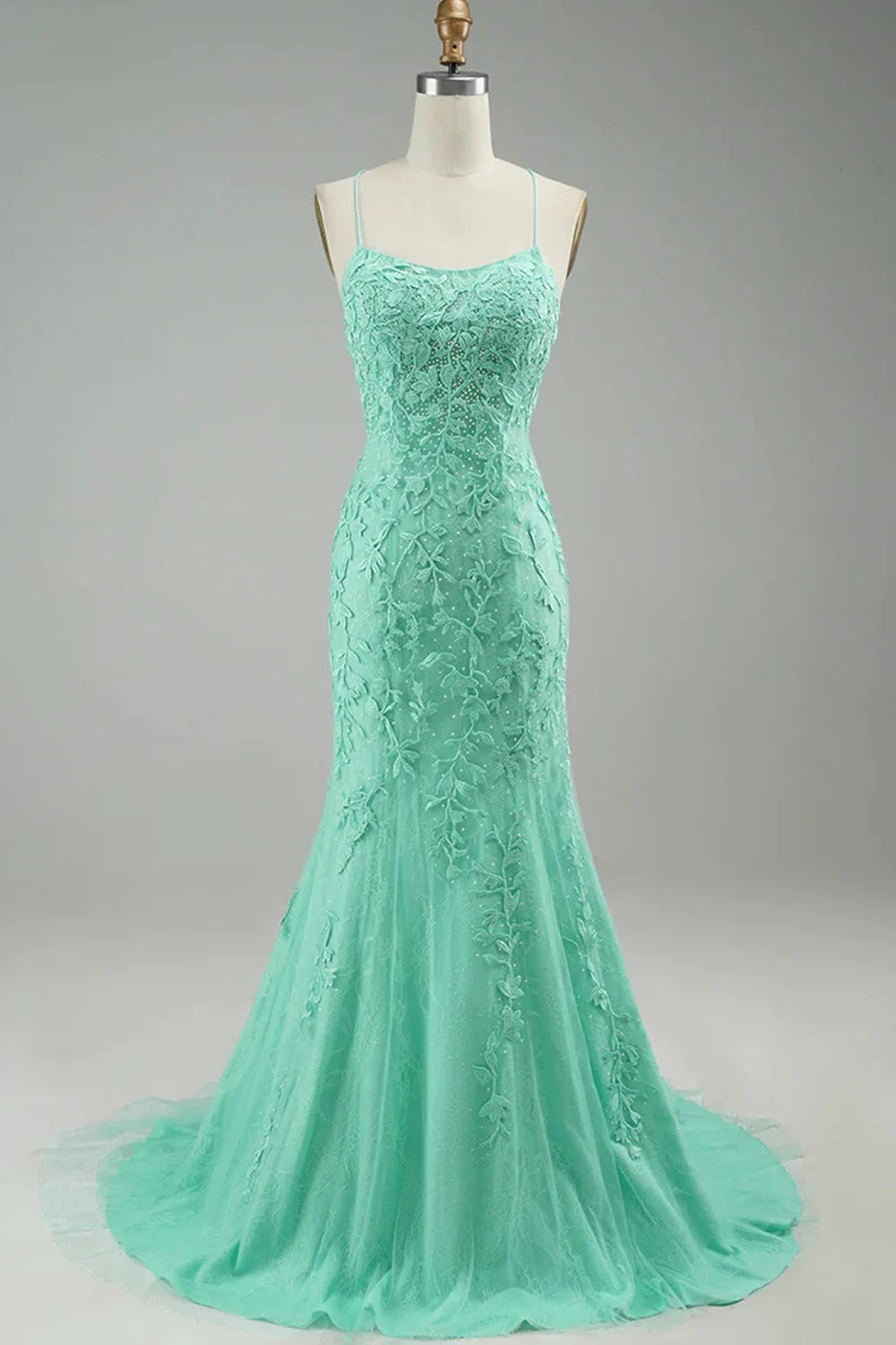 dressimeElegant Spaghetti Straps Mermaid Backless Prom Dresses