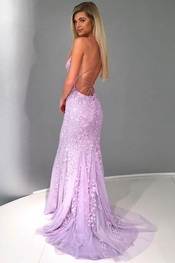 dressimeElegant Spaghetti Straps Mermaid Backless Prom Dresses