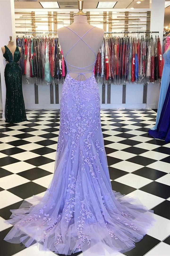 dressimeElegant Spaghetti Straps Mermaid Backless Prom Dresses