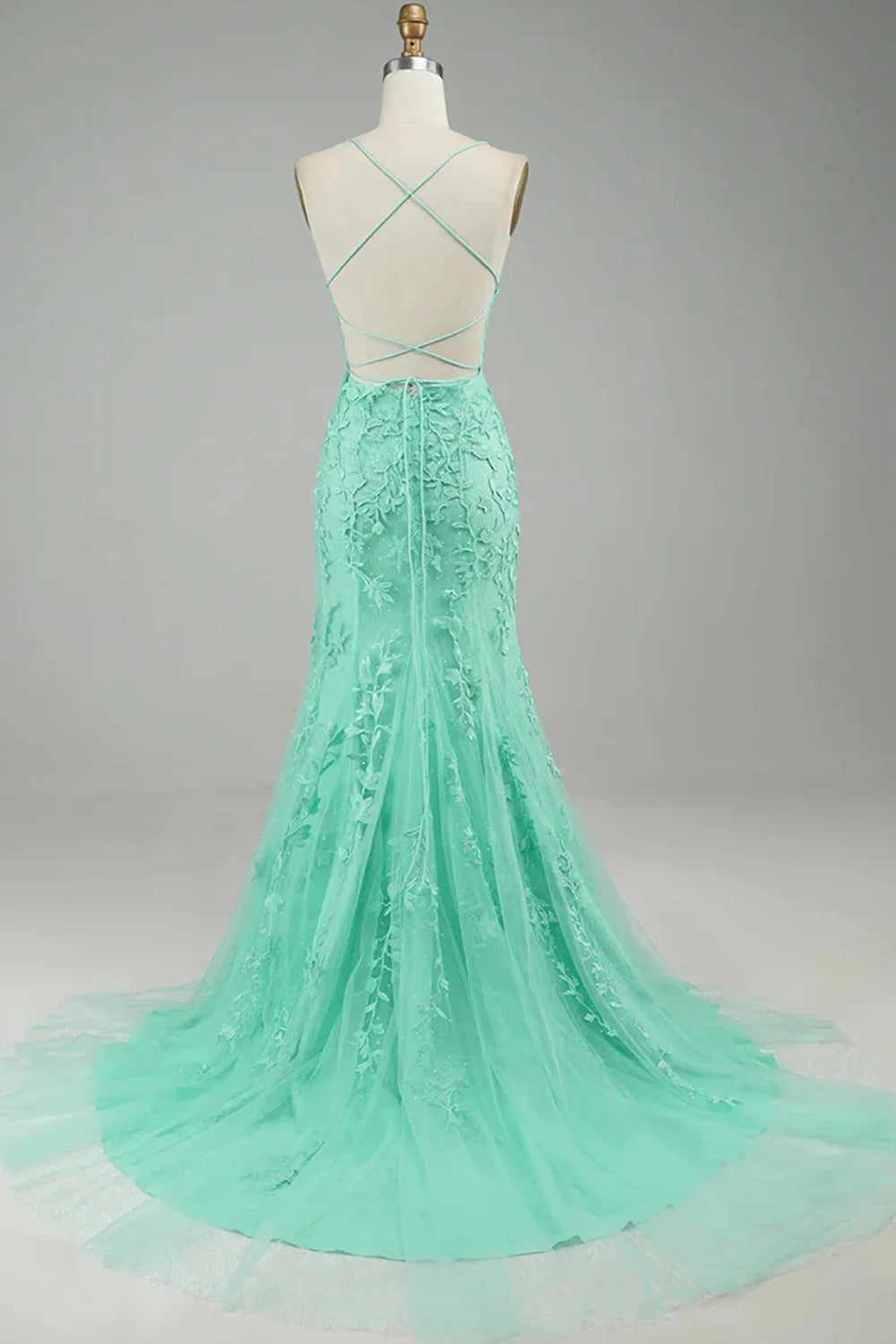 dressimeElegant Spaghetti Straps Mermaid Backless Prom Dresses