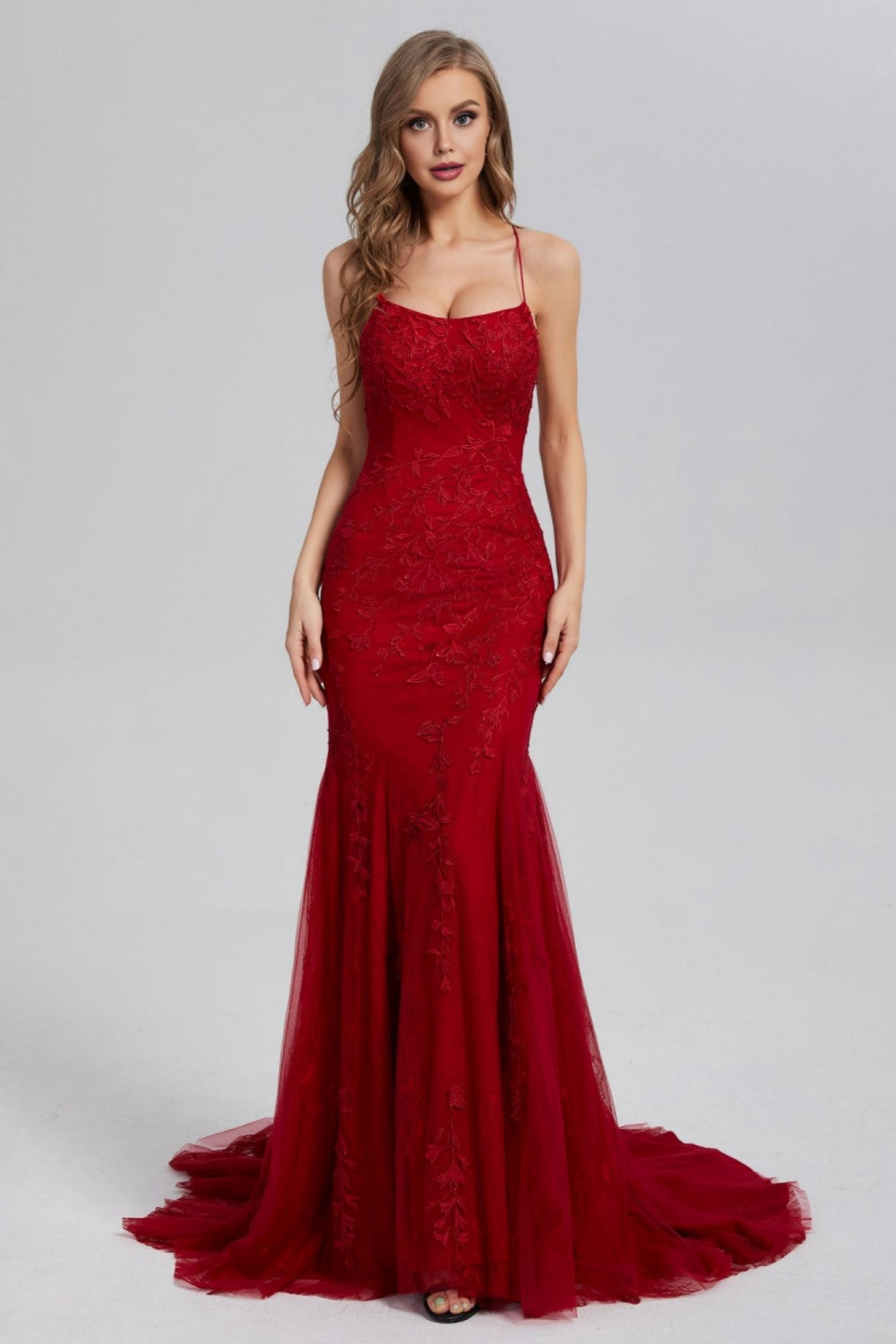 dressimeElegant Spaghetti Straps Mermaid Backless Prom Dresses