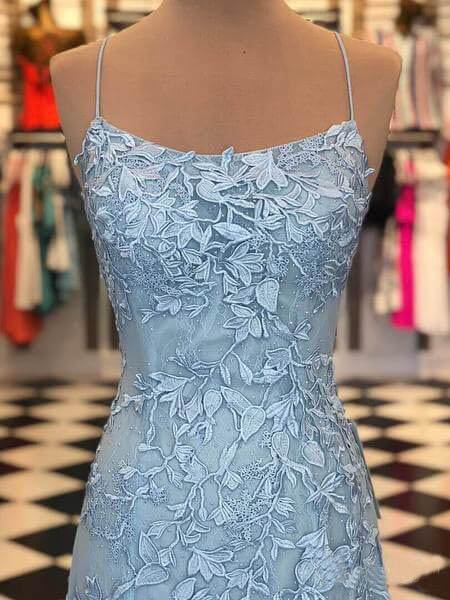 dressimeElegant Spaghetti Straps Mermaid Backless Prom Dresses