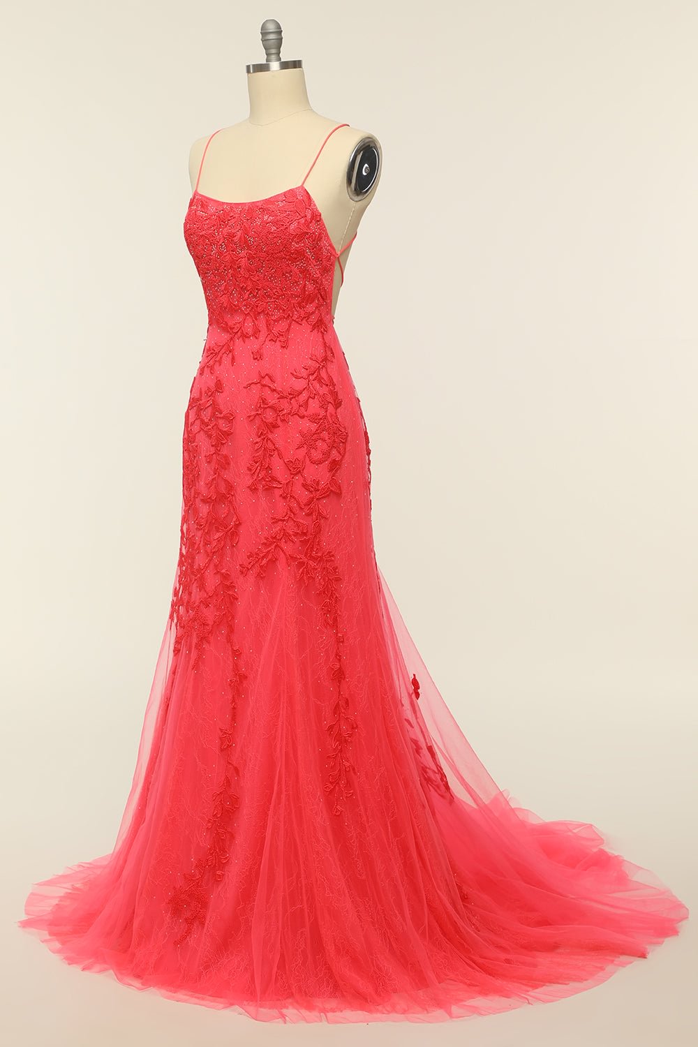dressimeElegant Spaghetti Straps Mermaid Backless Prom Dresses