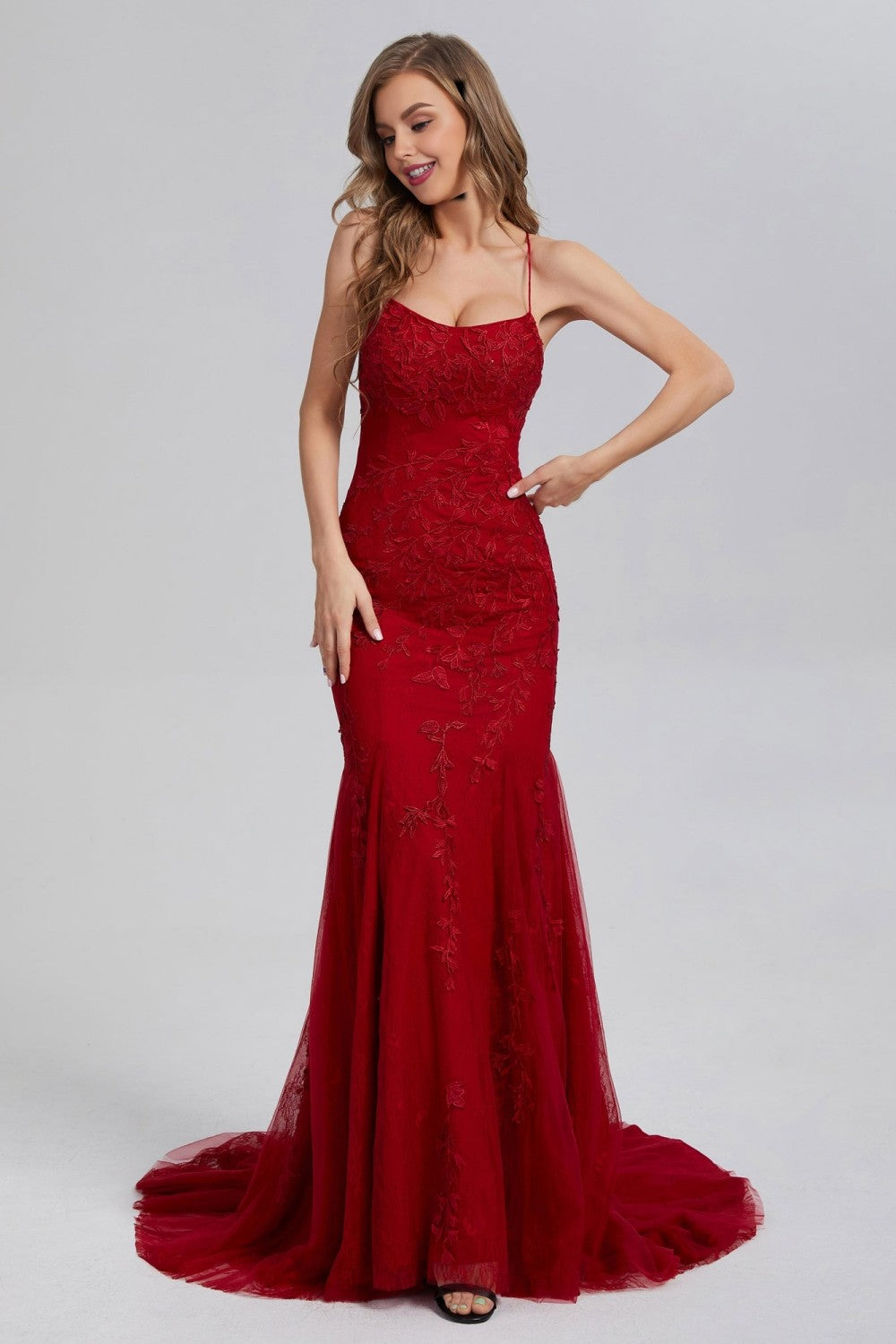 dressimeElegant Spaghetti Straps Mermaid Backless Prom Dresses