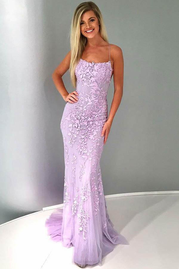 dressimeElegant Spaghetti Straps Mermaid Backless Prom Dresses