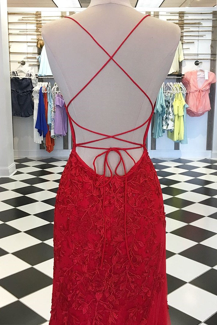 dressimeElegant Spaghetti Straps Mermaid Backless Prom Dresses
