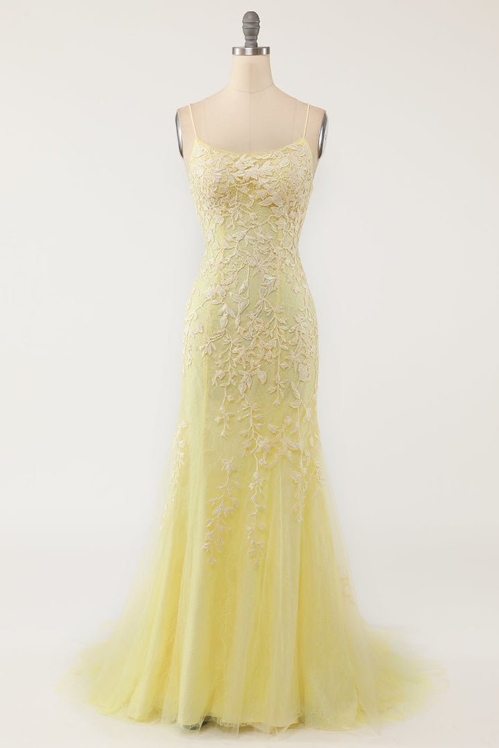 dressimeElegant Spaghetti Straps Mermaid Backless Prom Dresses