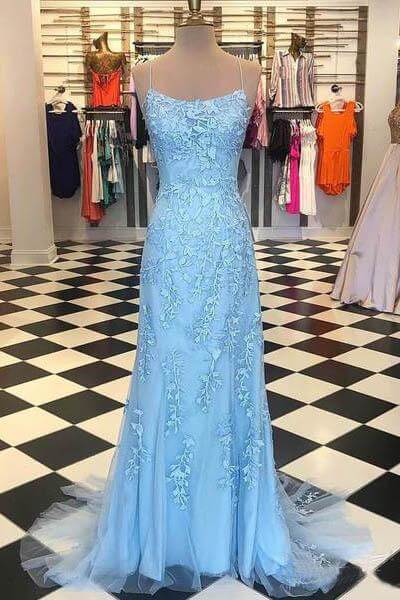 dressimeElegant Spaghetti Straps Mermaid Backless Prom Dresses
