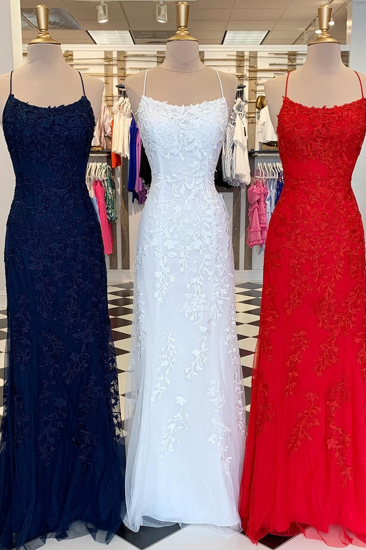 dressimeElegant Spaghetti Straps Mermaid Backless Prom Dresses