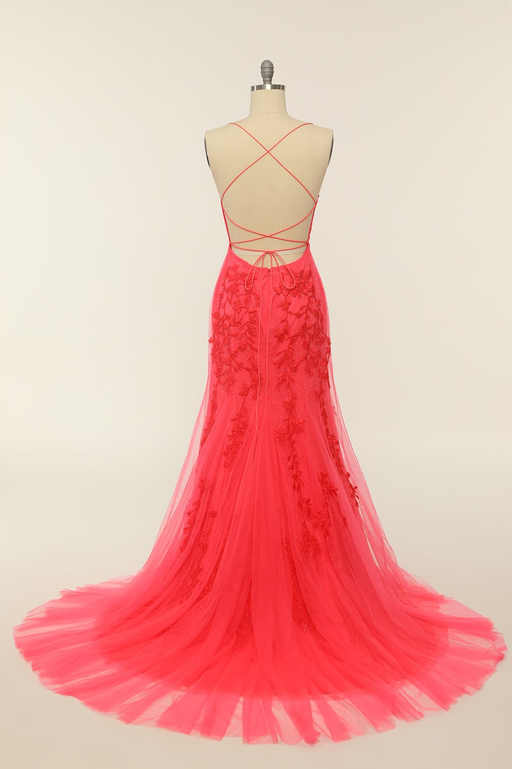 dressimeElegant Spaghetti Straps Mermaid Backless Prom Dresses