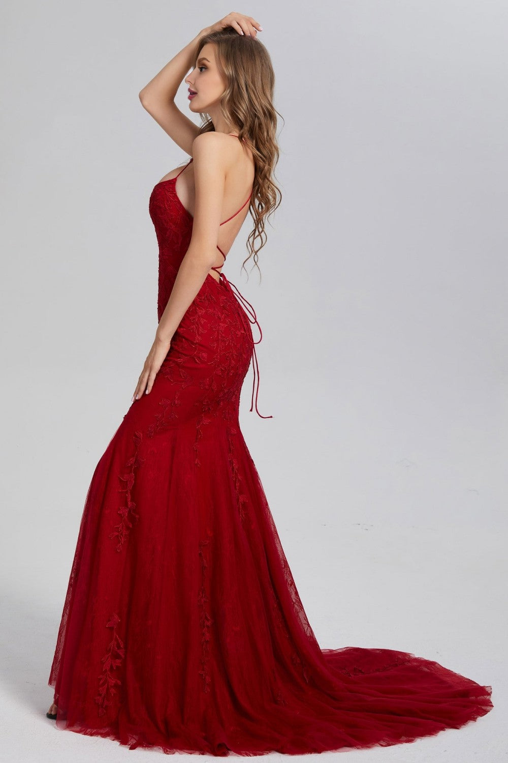 dressimeElegant Spaghetti Straps Mermaid Backless Prom Dresses