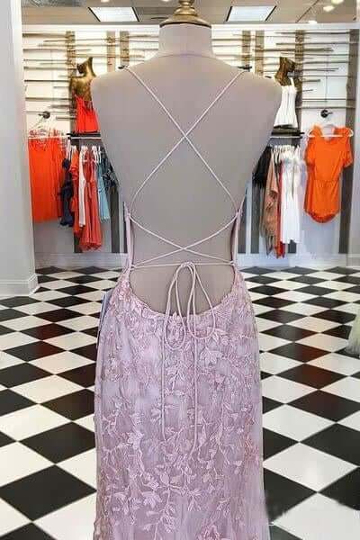dressimeElegant Spaghetti Straps Mermaid Backless Prom Dresses