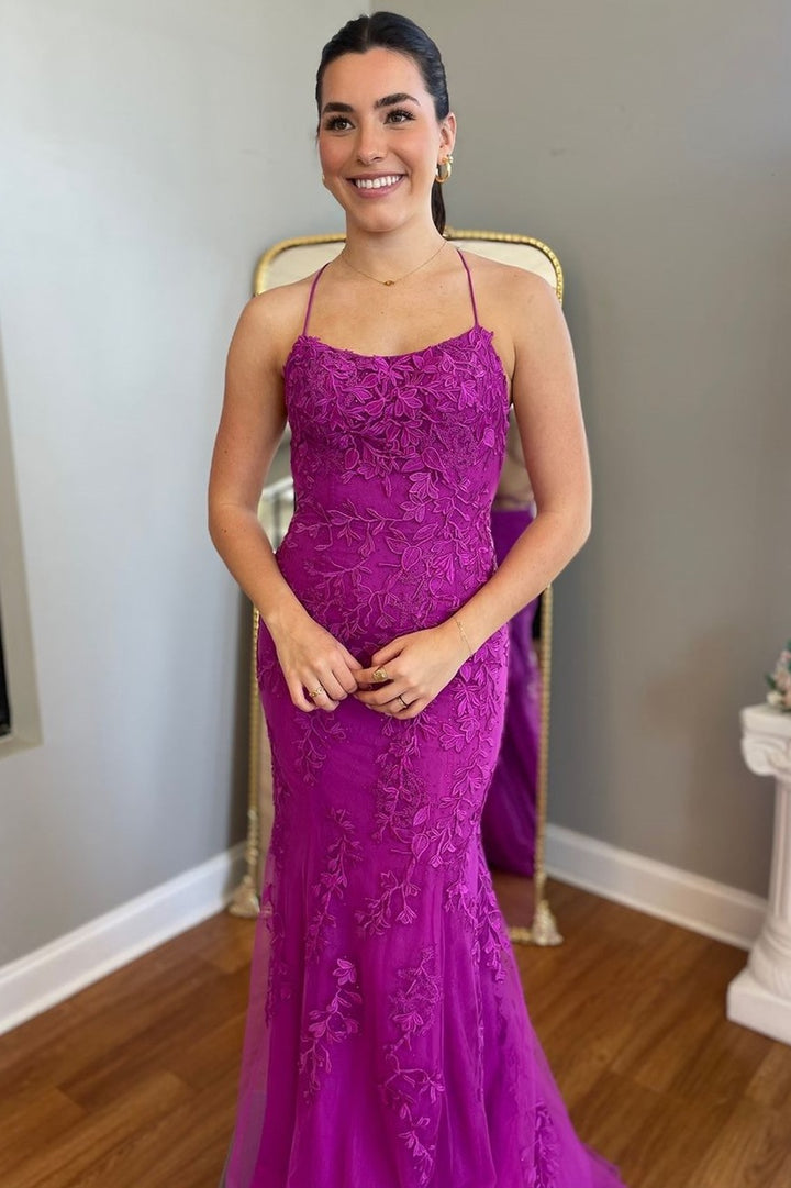 dressimeElegant Spaghetti Straps Mermaid Backless Prom Dresses