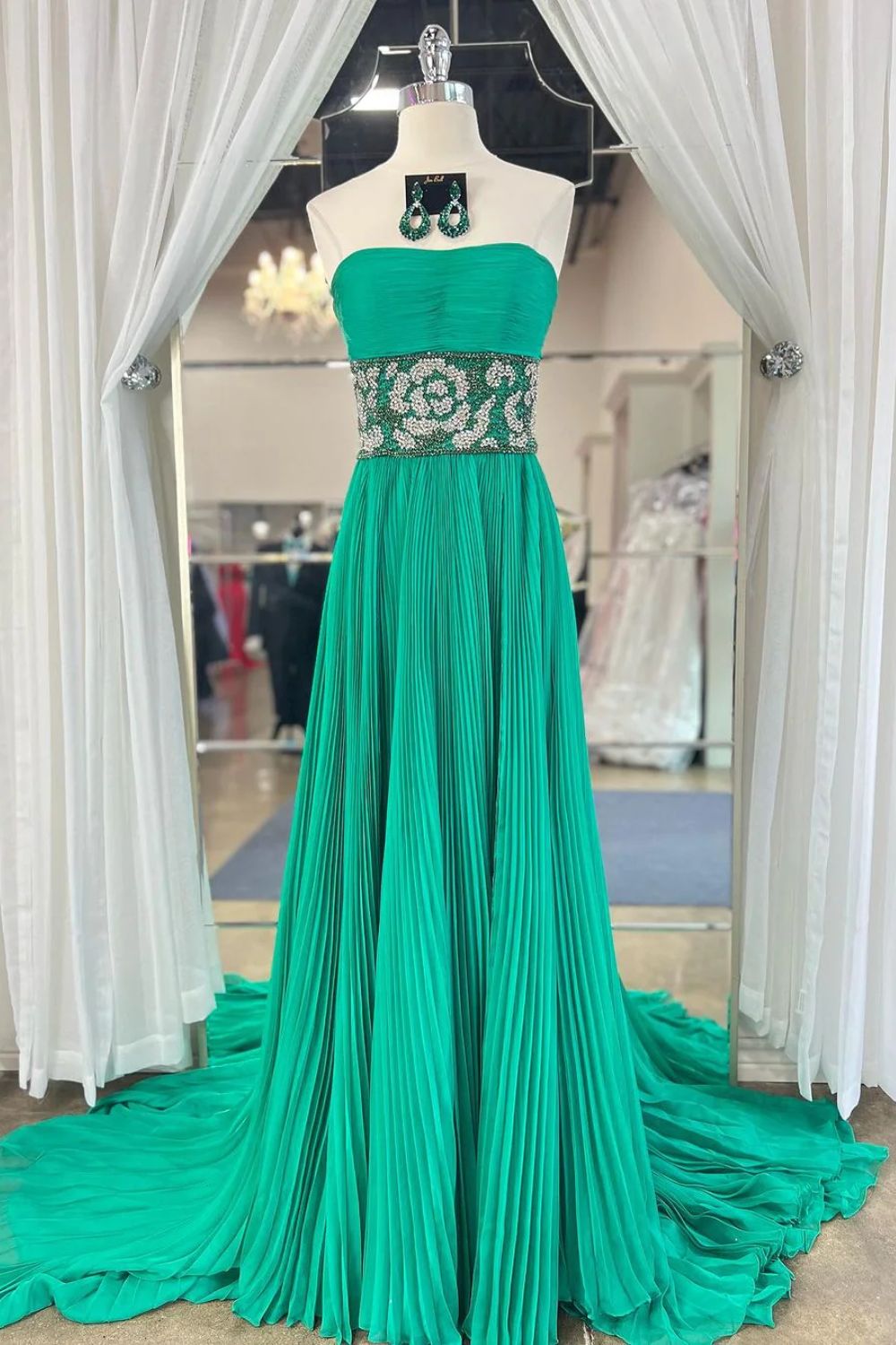 Dressime Fashion A-Line Beading Strapless Chiffon Prom Dresses With Slit dressime