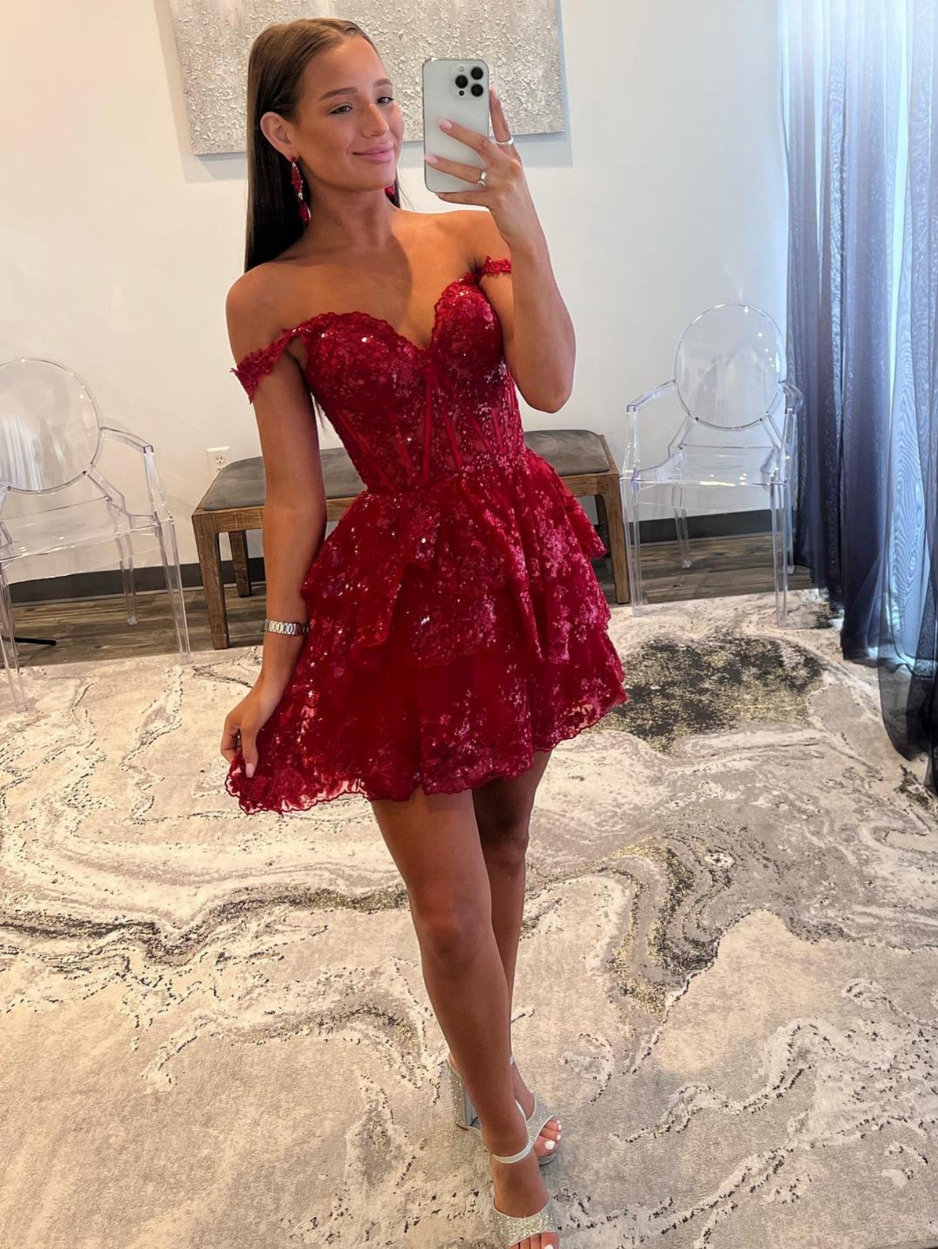 dressimeHomecoming Dresses A Line Off The Shoulder Lace With Applique