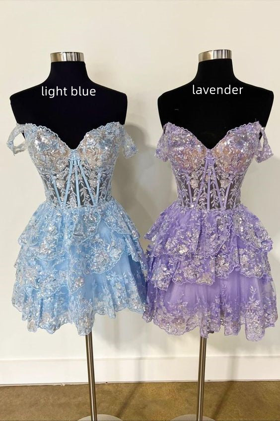 dressimeHomecoming Dresses A Line Off The Shoulder Lace With Applique