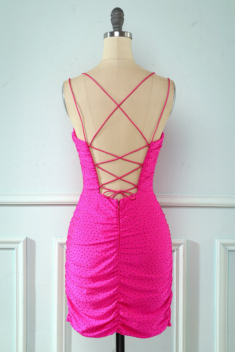 dressimeHot Sale Sheath Spaghetti Straps Purple Above Knee Homecoming Dress With Beaded