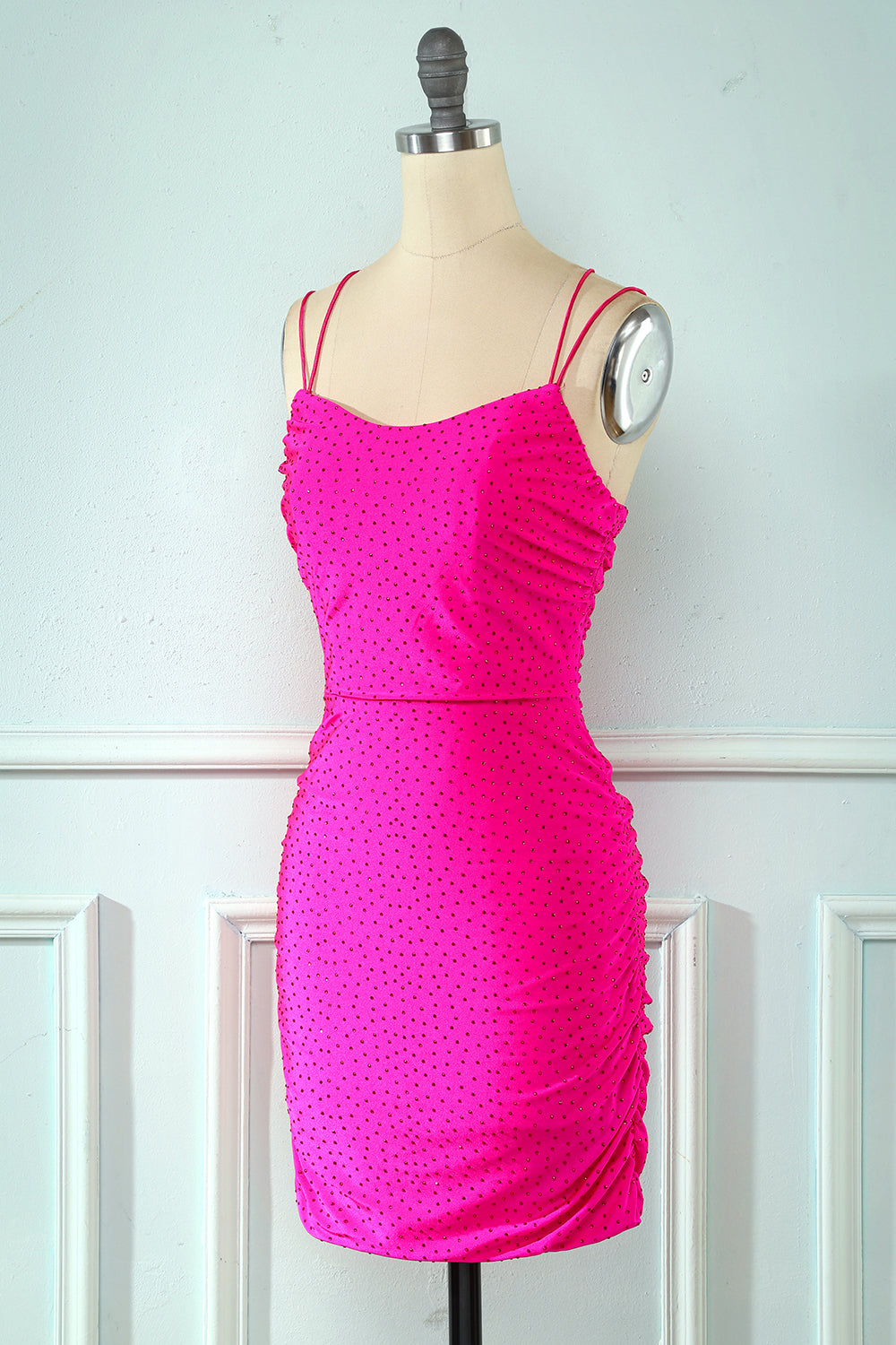 dressimeHot Sale Sheath Spaghetti Straps Purple Above Knee Homecoming Dress With Beaded