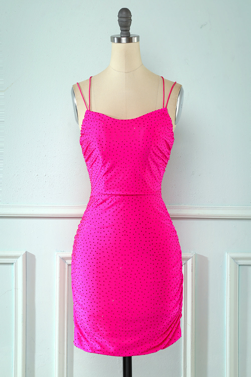 dressimeHot Sale Sheath Spaghetti Straps Purple Above Knee Homecoming Dress With Beaded