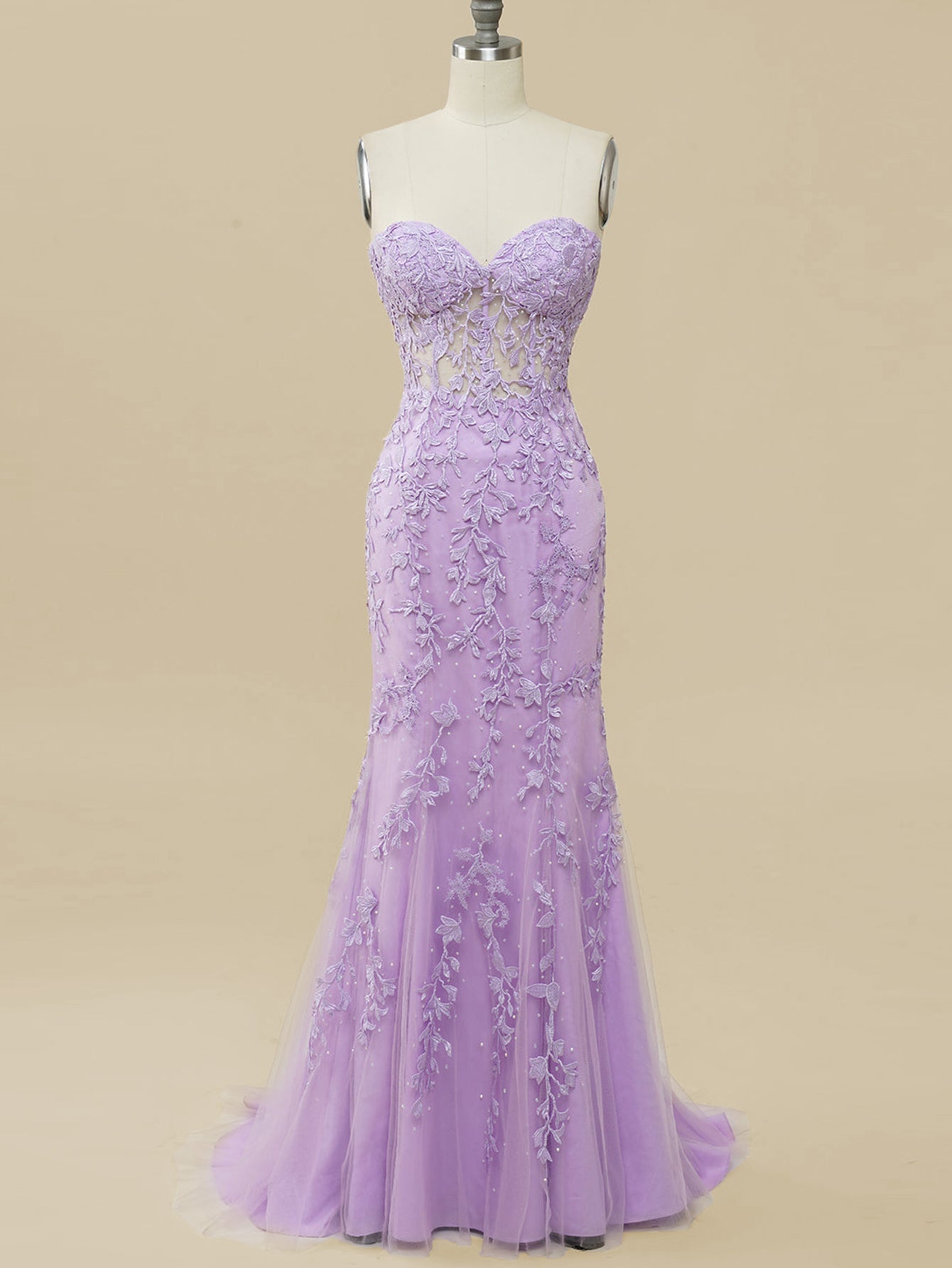 dressimeLace Sweetheart Sleeveless Mermaid Appliques Prom Dresses
