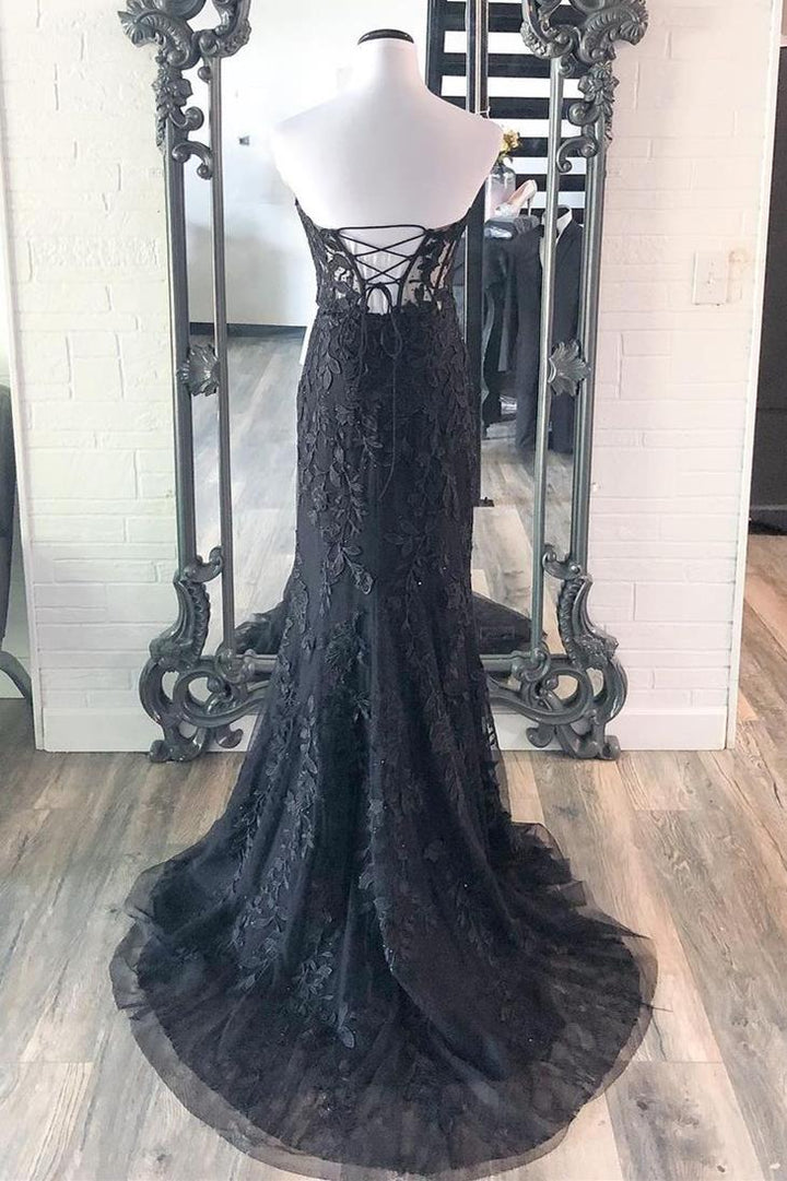 dressimeLace Sweetheart Sleeveless Mermaid Appliques Prom Dresses