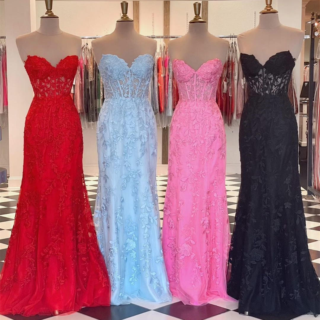 dressimeLace Sweetheart Sleeveless Mermaid Appliques Prom Dresses