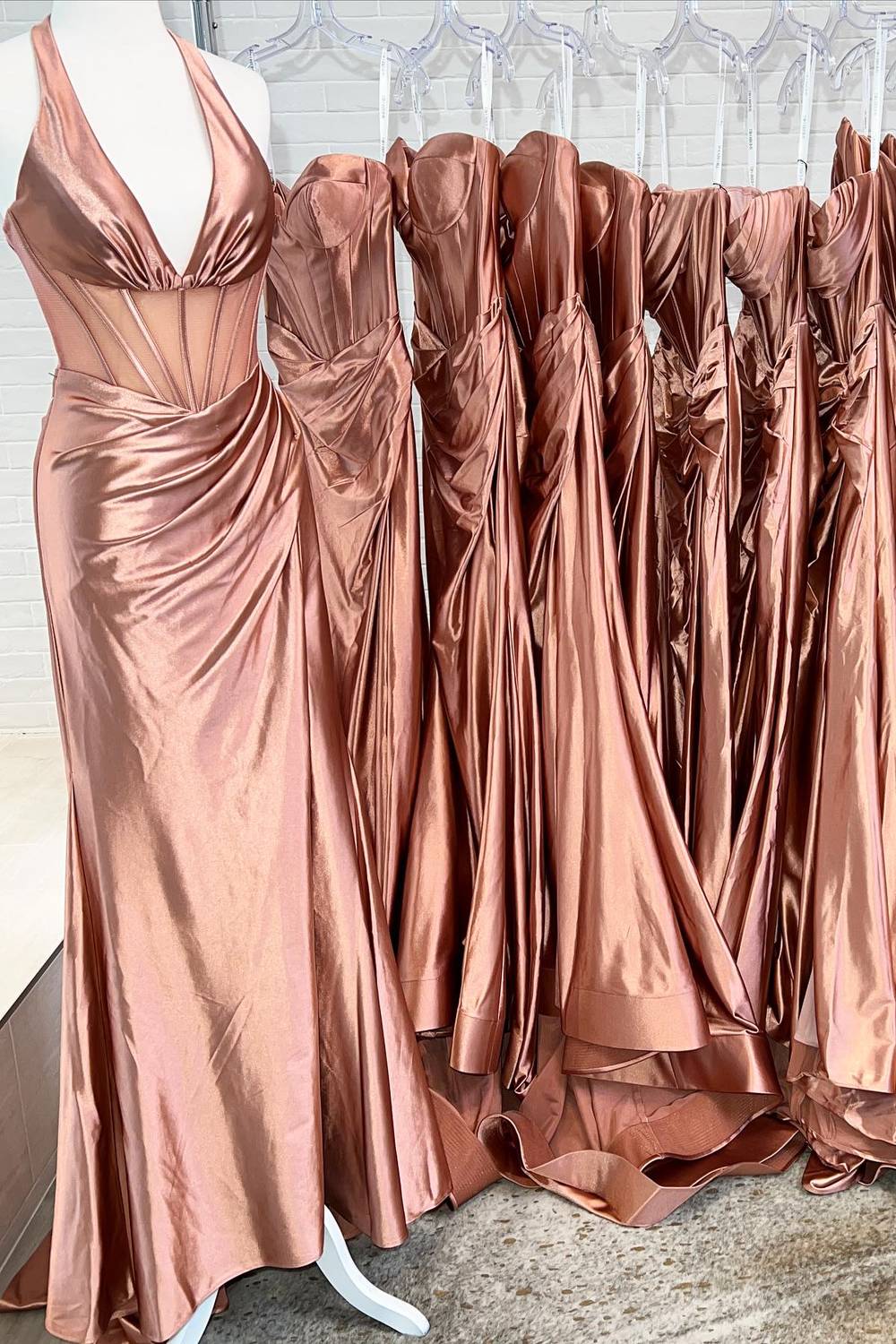 dressimeMermaid Halter Ruching Long Prom Dress with Slit