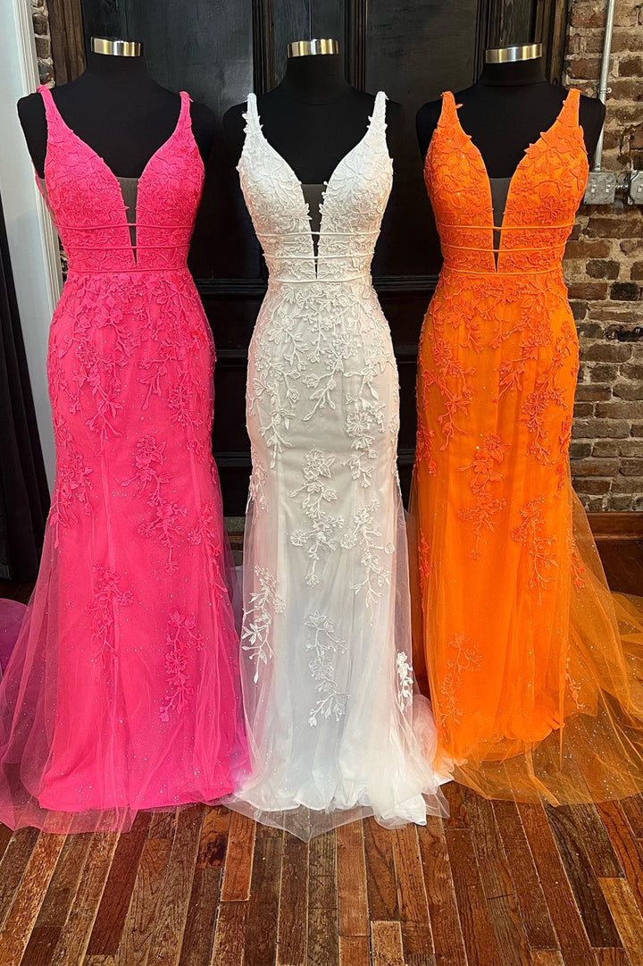 dressimeMermaid Lace V Neck Prom Dresses With Applique And Sash
