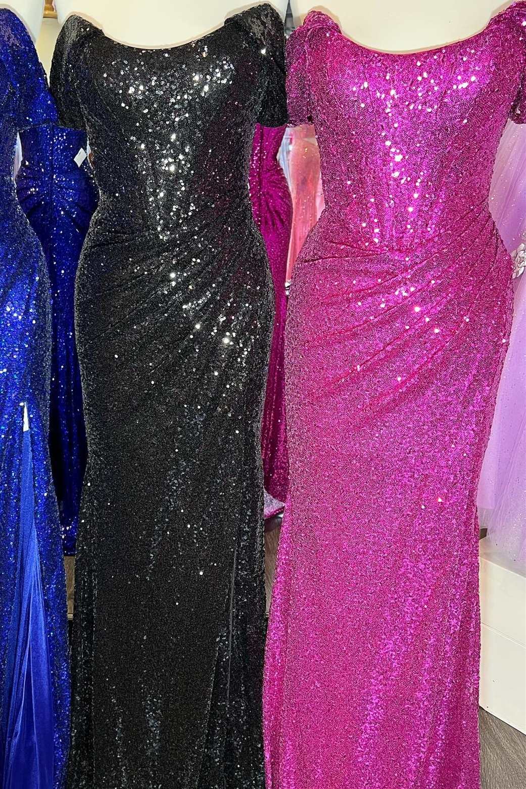 dressimeMermaid Off the Shoulder Sequins Long Prom Dress with Slit