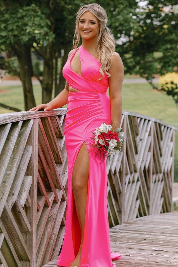 dressimeMermaid One-Shoulde Keyhole Long Prom Dresses with Slit
