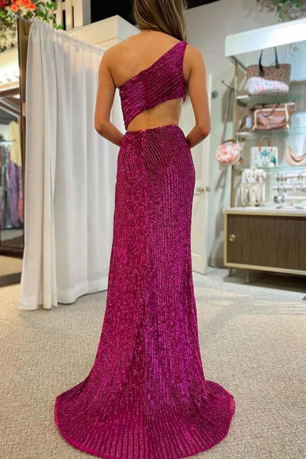dressimeMermaid One Shoulder Cut Out Prom Dresses with Split