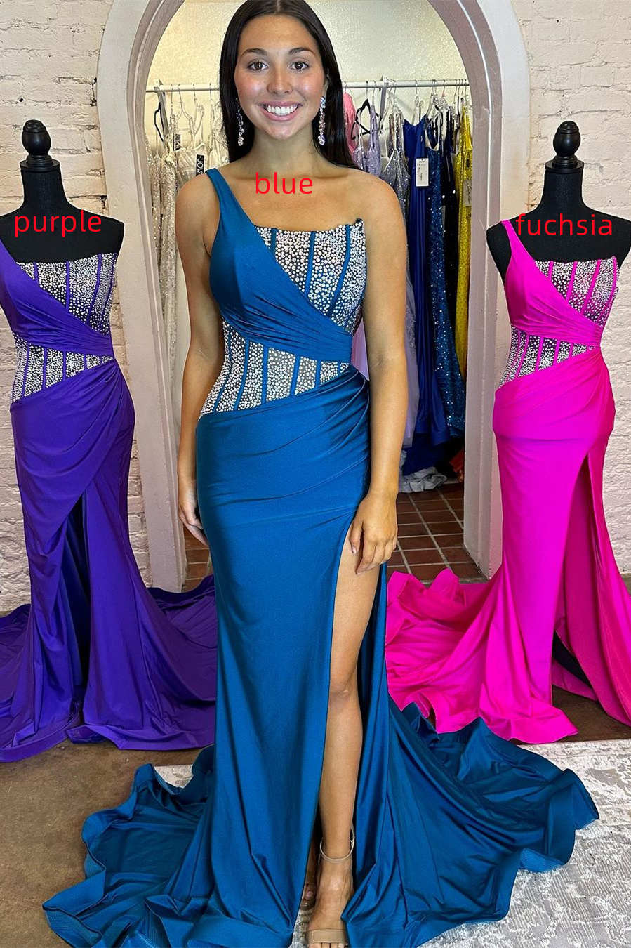 Dressime Mermaid One Shoulder Long Prom Dress with Rhinestones dressime