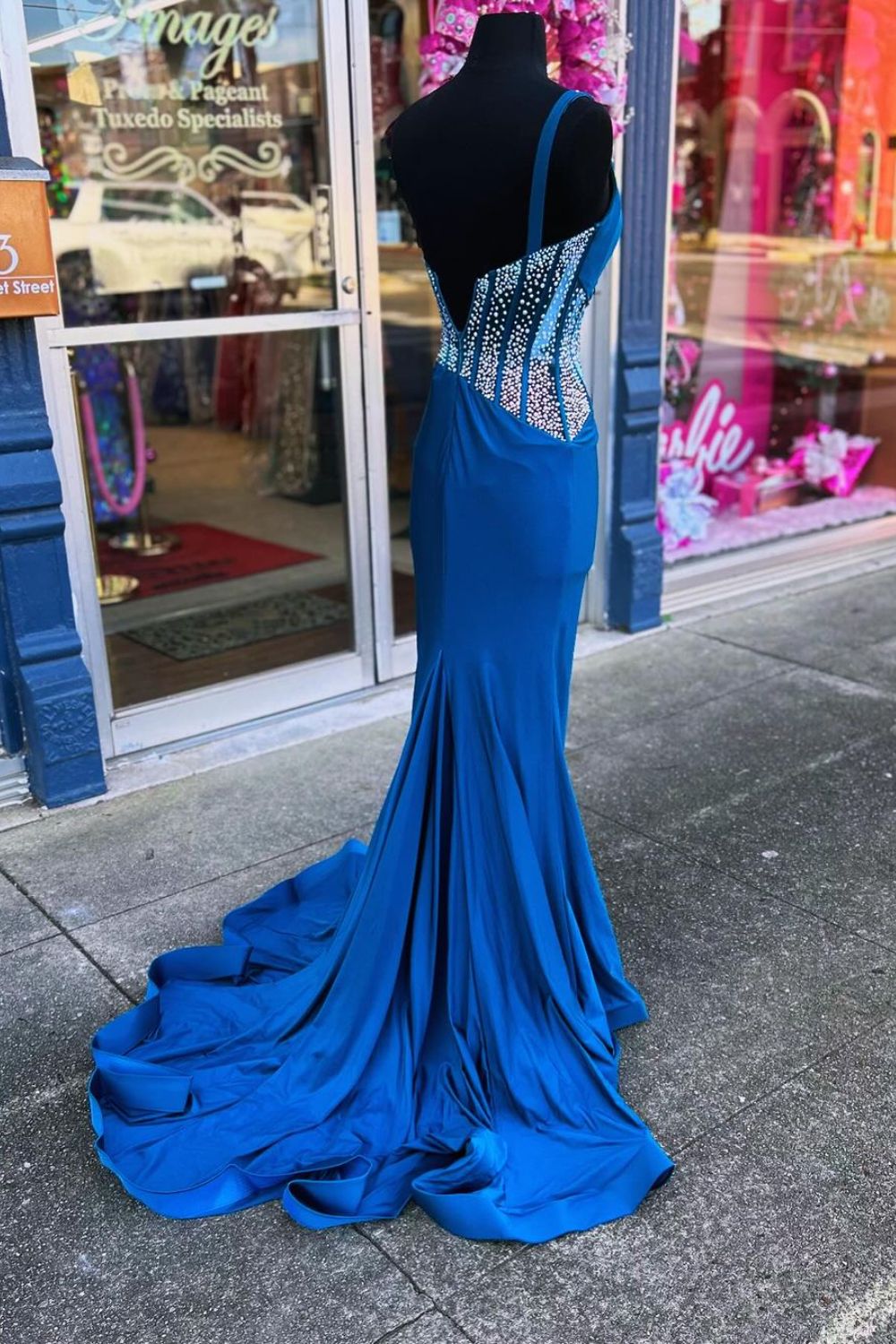 Dressime Mermaid One Shoulder Long Prom Dress with Rhinestones dressime
