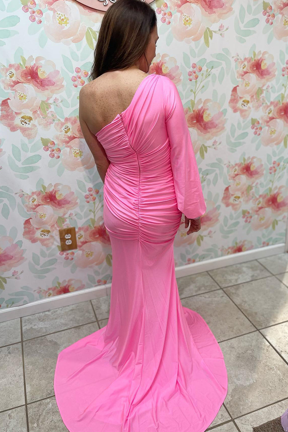 dressimeMermaid One Shoulder Long Sleeves Prom Dresses with Slit