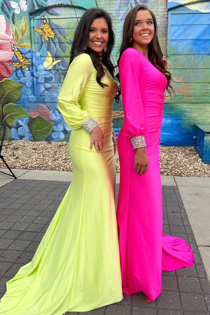 dressimeMermaid One Shoulder Long Sleeves Prom Dresses with Slit